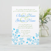 Whimsical Aqua Bumble Bee Swirl Wedding Einladung (Stehend Vorderseite)