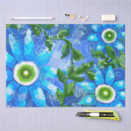 Whimsical Aquamarin Blue Floral Blume Decoupage Seidenpapier