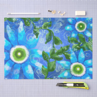 Whimsical Aquamarin Blue Floral Blume Decoupage Seidenpapier