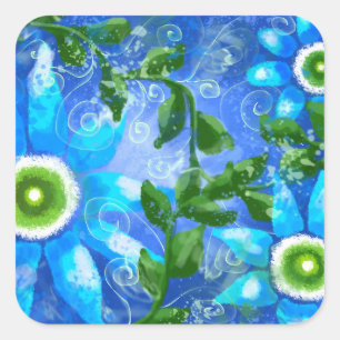 Whimsical Aquamarin Blue Green Floral Blume Blume Quadratischer Aufkleber