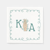Whimsical Aquamarin Blue Initial Trendy Hand Drawn Serviette (Vorderseite)