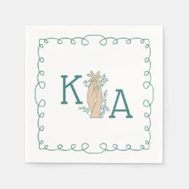 Whimsical Aquamarin Blue Initial Trendy Hand Drawn Serviette
