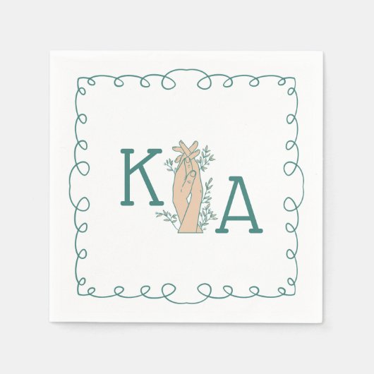 Whimsical Aquamarin Blue Initial Trendy Hand Drawn Serviette (Vorderseite)