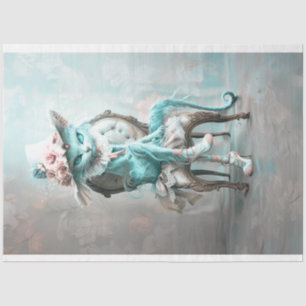 Whimsical Aquamarin Blue Mit Augen Cat Decoupage Seidenpapier