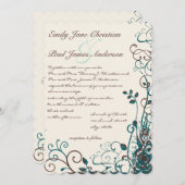 Whimsical Aquamarin & Brown Wirbel Hochzeit Einlad Einladung (Vorne/Hinten)