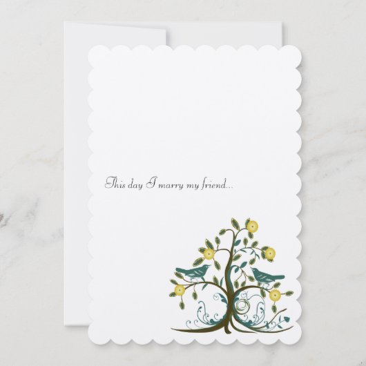 Whimsical Aquamarin & Gelb Bird Tree Einladung Hoc (Rückseite)