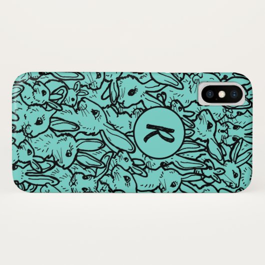 Whimsical Aquamarin Rabbit Bunny Zeichnend Monogra Case-Mate iPhone Hülle (Rückseite (Horizontal))