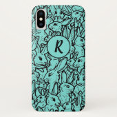 Whimsical Aquamarin Rabbit Bunny Zeichnend Monogra Case-Mate iPhone Hülle (Rückseite)