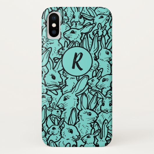 Whimsical Aquamarin Rabbit Bunny Zeichnend Monogra Case-Mate iPhone Hülle (Rückseite)
