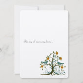 Whimsical Aquamarin und Coral Love Bird Tree Hochz Einladung (Rückseite)