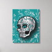 Whimsical Aquamarin und Silver Sugar Skull Leinwanddruck (Vorderseite)