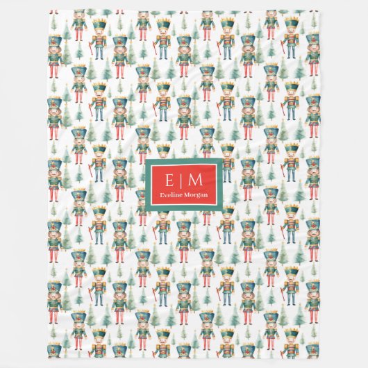 Whimsical Aquarell Nutcracker Monogramm Geschenkpa Fleecedecke (Vorderseite)