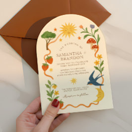 Whimsical Arch Sun & Moon Floral Wedding Einladung