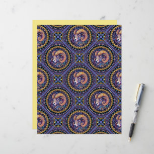 Whimsical Aries Astrologie Mandala Geometric Tile