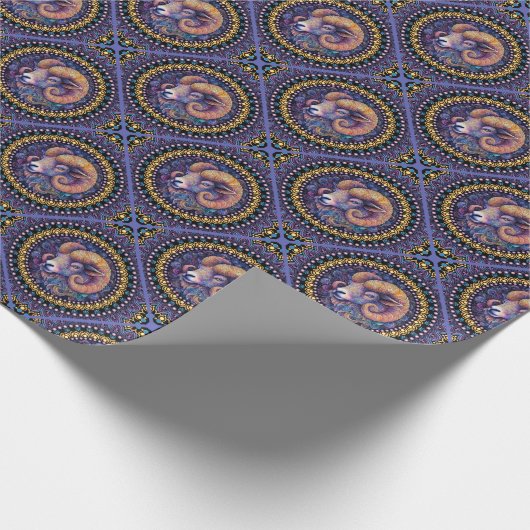 Whimsical Aries Astrologie Mandala Geometric Tile Geschenkpapier (Ecke)