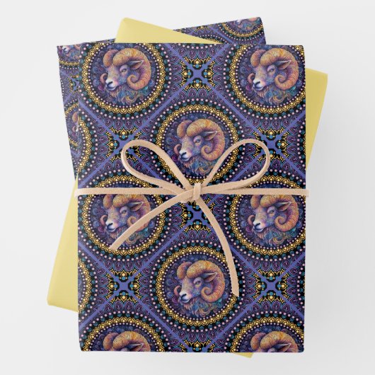 Whimsical Aries Astrologie Mandala Geometric Tile Geschenkpapier Set (Beispiel)