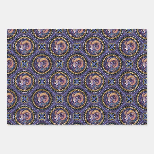 Whimsical Aries Astrologie Mandala Geometric Tile Geschenkpapier Set (Vorderseite)