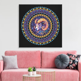Whimsical Aries Zodiac Dot Mandala Leinwand Kunst,