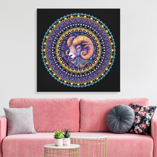 Whimsical Aries Zodiac Dot Mandala Leinwand Kunst, (Insitu (Wohnzimmer))