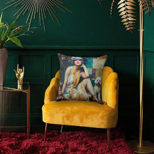 Whimsical Art Deco Flapper Mädchen und Pudel aus d Kissen