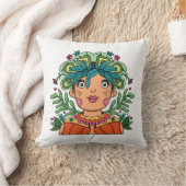 Whimsical Art Girl with Floral Crown Kissen (Decke)