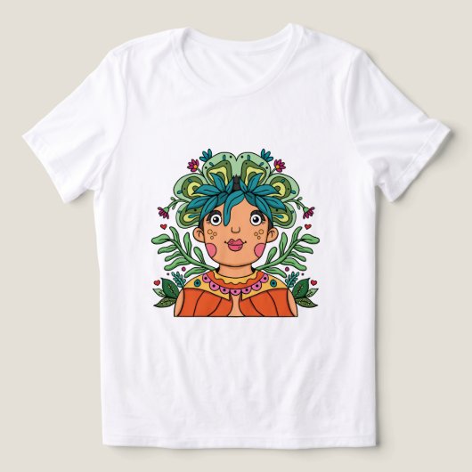 Whimsical Art Girl with Floral Crown Tri-Blend Shirt (Design Vorderseite)