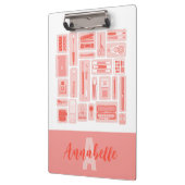 Whimsical Art liefert Korallenrot-Muster Monogramm Klemmbrett (Links)
