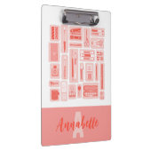 Whimsical Art liefert Korallenrot-Muster Monogramm Klemmbrett (Rechts)