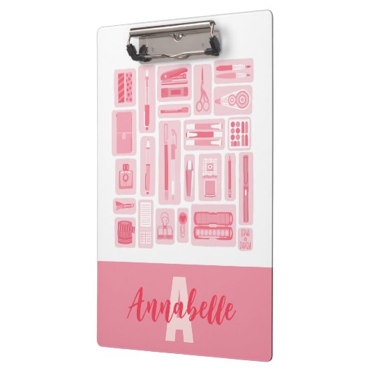 Whimsical Art liefert rosa Muster Monogramm Klemmbrett (Links)