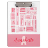 Whimsical Art liefert rosa Muster Monogramm Klemmbrett (Vorderseite)