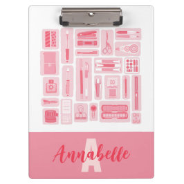Whimsical Art liefert rosa Muster Monogramm Klemmbrett