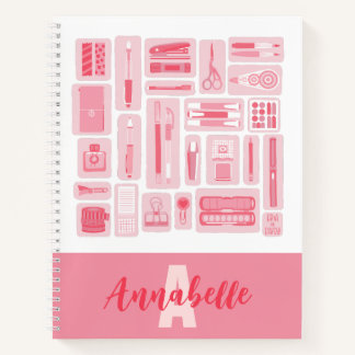 Whimsical Art liefert rosa Muster Monogramm Notizblock