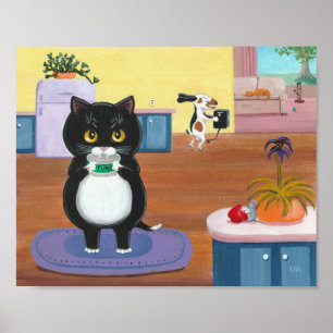 Whimsical Art Lustige schwarze Katze Hund Creation Poster