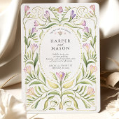 Whimsical Art Nouveau Freesias Gold Wedding Einladung