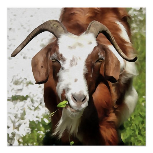 Whimsical Artistic Portrait of a Goat Grazing Poster (Vorderseite)