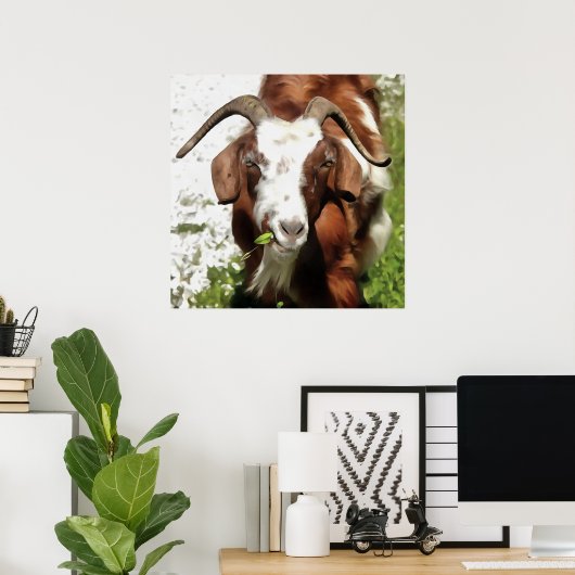 Whimsical Artistic Portrait of a Goat Grazing Poster (Heimbüro)