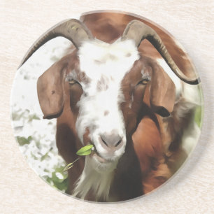 Whimsical Artistic Portrait of a Goat Grazing Untersetzer