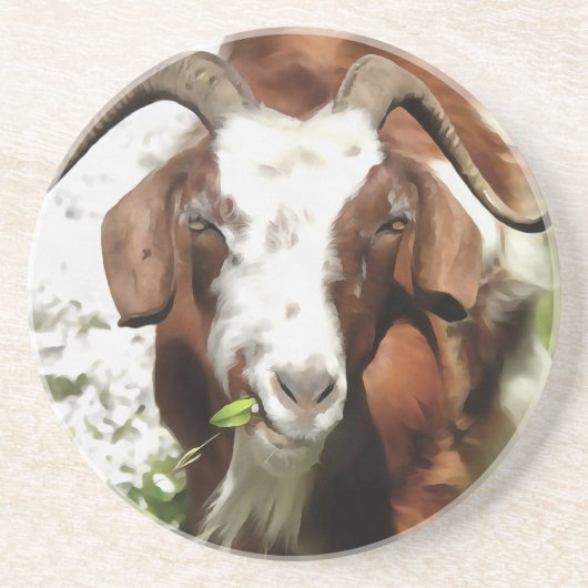 Whimsical Artistic Portrait of a Goat Grazing Untersetzer (Vorne)
