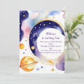 Whimsical Astro Adventure Custom Geburtstag Einladung (Stehend Vorderseite)
