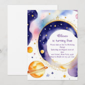 Whimsical Astro Adventure Custom Geburtstag Einladung (Vorne/Hinten)