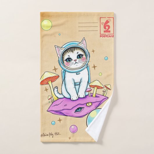 Whimsical Astro Cat Retro Handtuch (Handtuch)