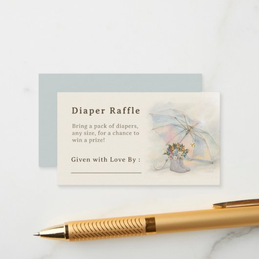 Whimsical Aura Schirm Florale Stiefel Windel-Raffl Begleitkarte (Vorderseite/Rückseite Beispiel)