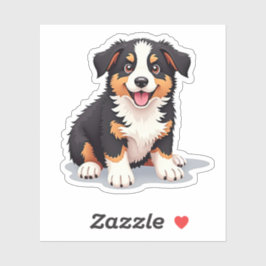 Whimsical Australian Shepherd, Cartoon 3D Pup, Aufkleber