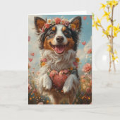 Whimsical Australian Shepherd Valentine's Day Karte (Gelbe Blume)