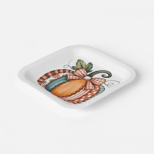 Whimsical Autumn Accent with Gingham Bow Pappteller (Gewinkelt)