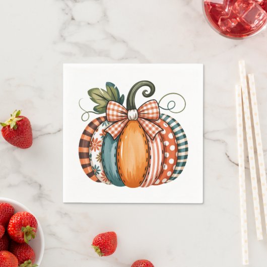 Whimsical Autumn Accent with Gingham Bow Serviette (Beispiel)