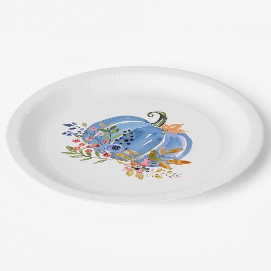 Whimsical Autumn Blue Pumpkin Pappteller (Schrägansicht)