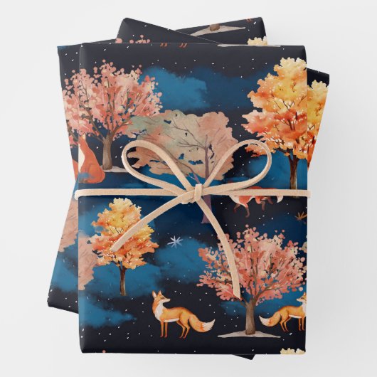 Whimsical Autumn Fox Night Forest Seamless Pattern Geschenkpapier Set (Beispiel)