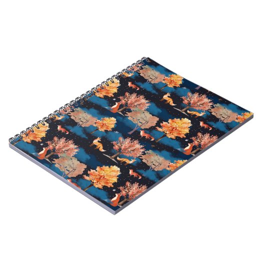 Whimsical Autumn Fox Night Forest Seamless Pattern Notizblock (Linke Seite)