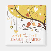 Whimsical Autumn Lovebirds speichern Datum Magnet (Vorne)